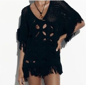 ZARA Black Crochet Sweater Or Cover-Up (S/M)